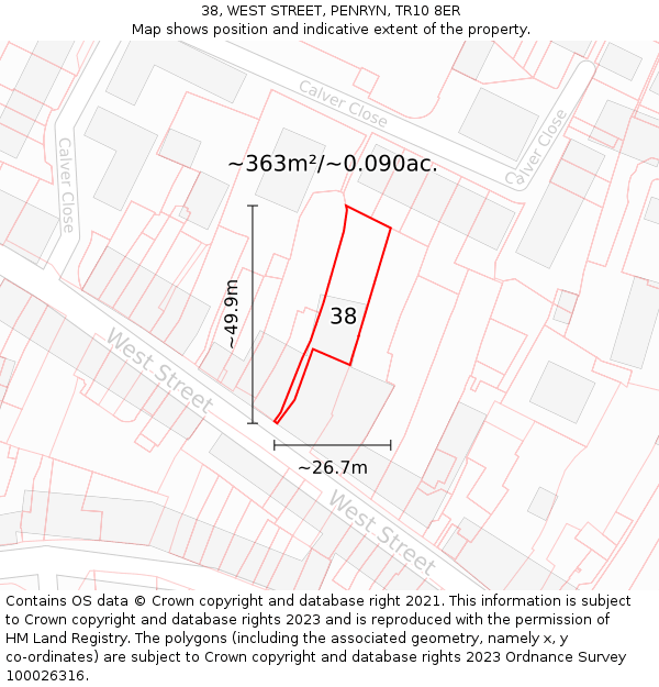 38, WEST STREET, PENRYN, TR10 8ER: Plot and title map