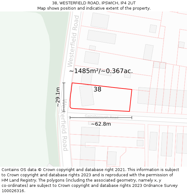 38, WESTERFIELD ROAD, IPSWICH, IP4 2UT: Plot and title map