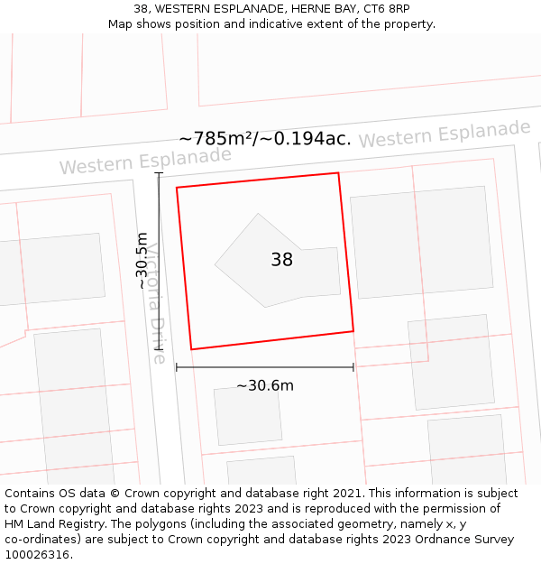 38, WESTERN ESPLANADE, HERNE BAY, CT6 8RP: Plot and title map