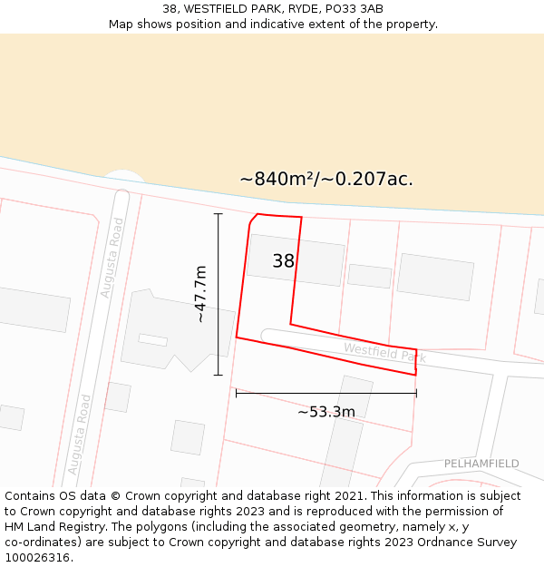 38, WESTFIELD PARK, RYDE, PO33 3AB: Plot and title map