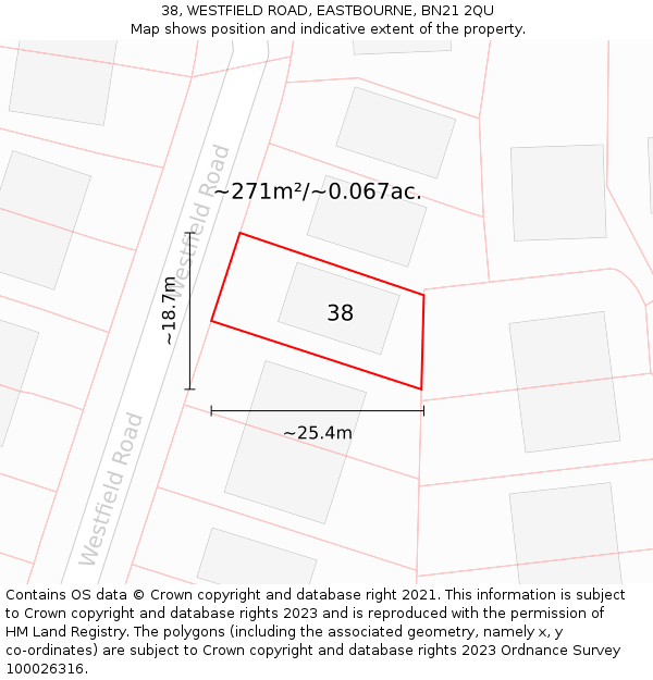 38, WESTFIELD ROAD, EASTBOURNE, BN21 2QU: Plot and title map
