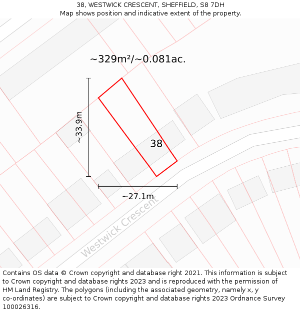38, WESTWICK CRESCENT, SHEFFIELD, S8 7DH: Plot and title map
