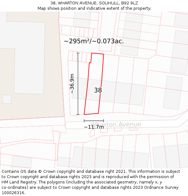 38, WHARTON AVENUE, SOLIHULL, B92 9LZ: Plot and title map