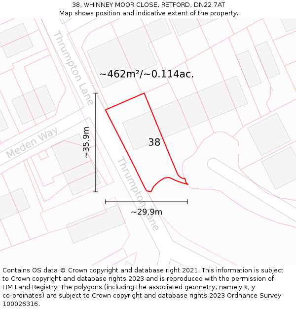 38, WHINNEY MOOR CLOSE, RETFORD, DN22 7AT: Plot and title map