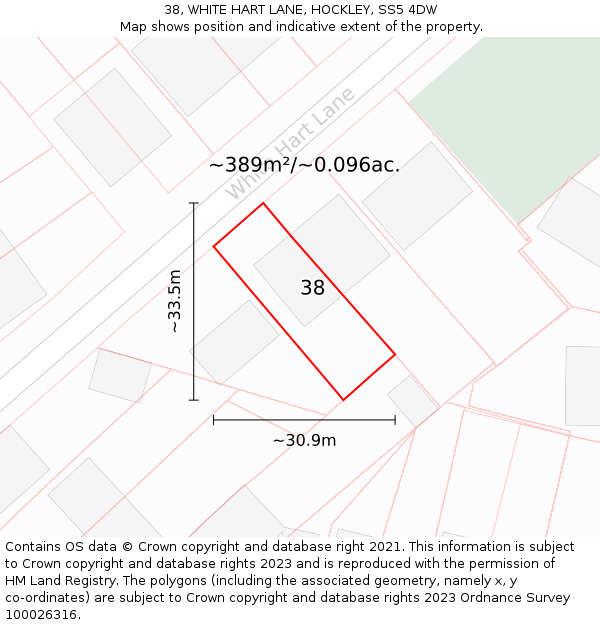 38, WHITE HART LANE, HOCKLEY, SS5 4DW: Plot and title map