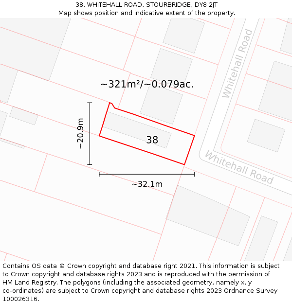 38, WHITEHALL ROAD, STOURBRIDGE, DY8 2JT: Plot and title map