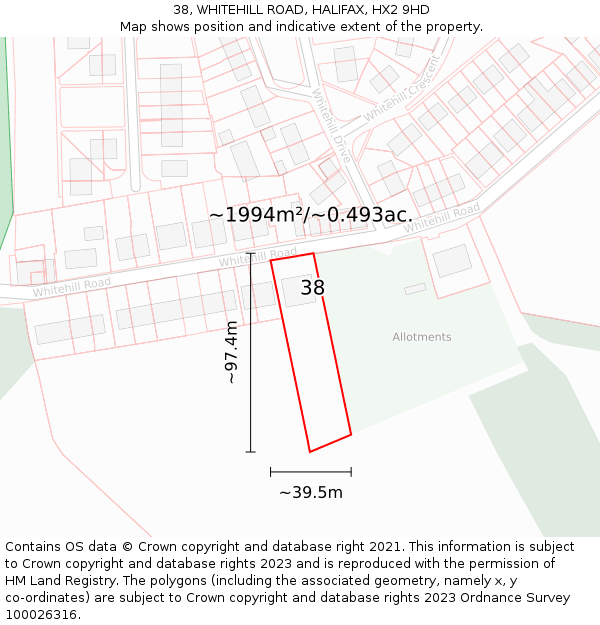 38, WHITEHILL ROAD, HALIFAX, HX2 9HD: Plot and title map