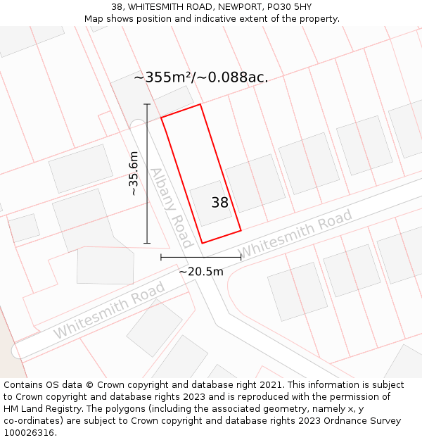 38, WHITESMITH ROAD, NEWPORT, PO30 5HY: Plot and title map