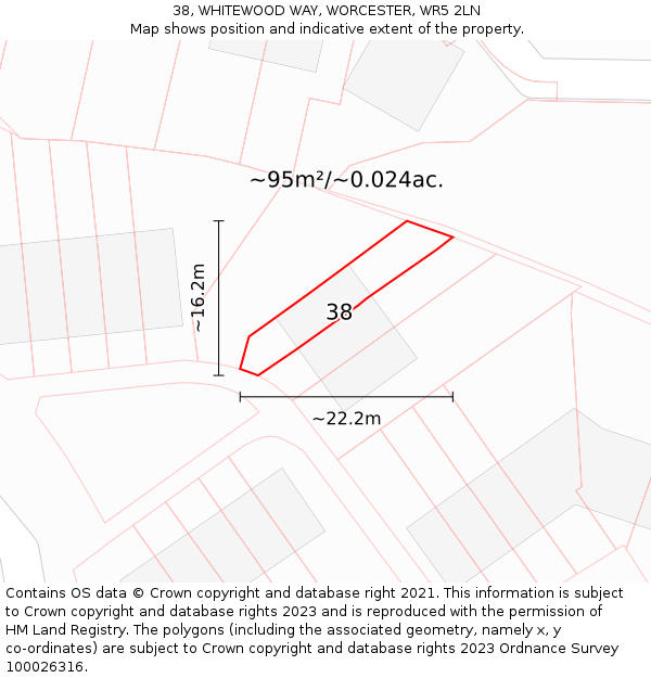 38, WHITEWOOD WAY, WORCESTER, WR5 2LN: Plot and title map