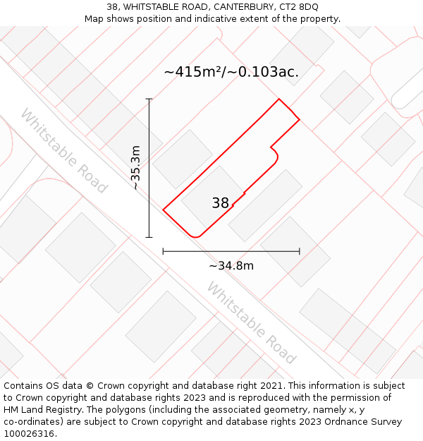 38, WHITSTABLE ROAD, CANTERBURY, CT2 8DQ: Plot and title map