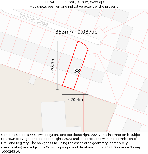 38, WHITTLE CLOSE, RUGBY, CV22 6JR: Plot and title map