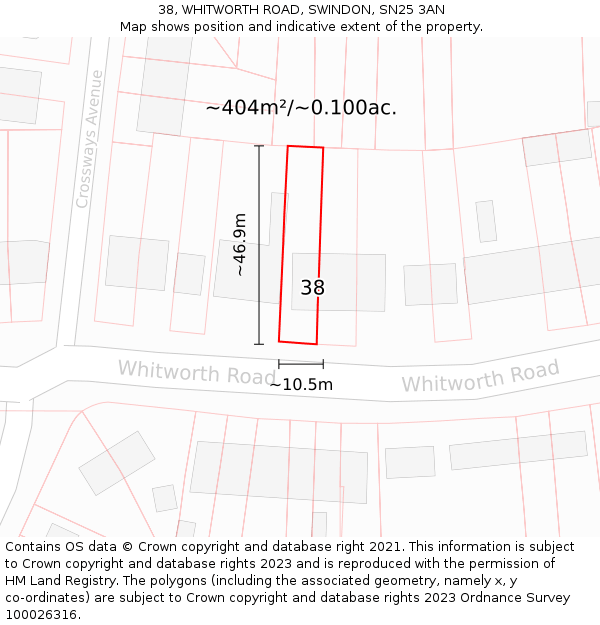 38, WHITWORTH ROAD, SWINDON, SN25 3AN: Plot and title map