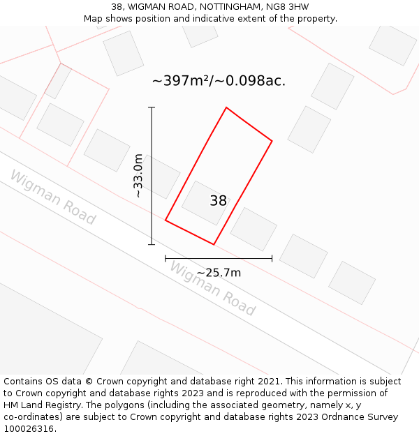 38, WIGMAN ROAD, NOTTINGHAM, NG8 3HW: Plot and title map