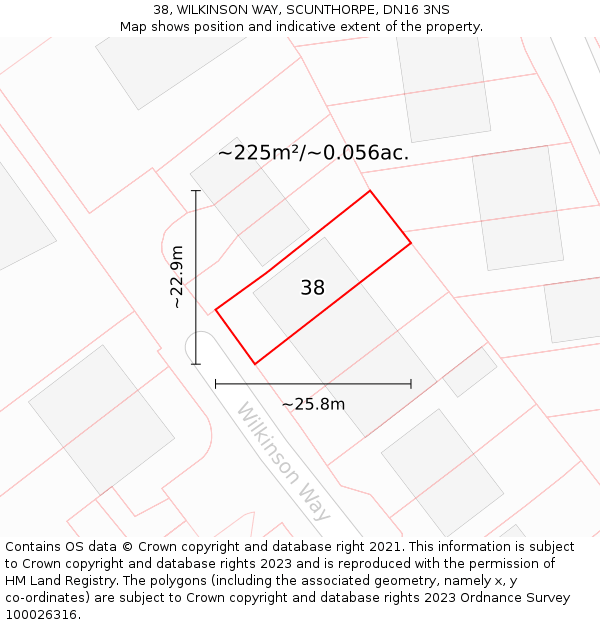 38, WILKINSON WAY, SCUNTHORPE, DN16 3NS: Plot and title map