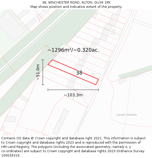 38, WINCHESTER ROAD, ALTON, GU34 1RX: Plot and title map