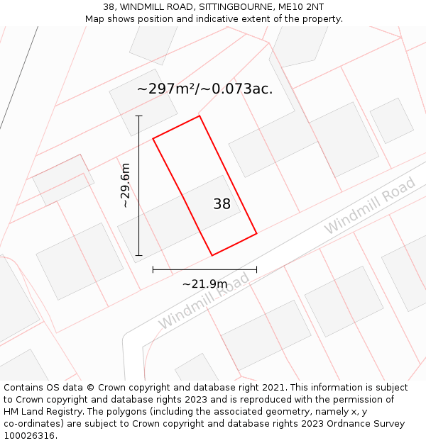 38, WINDMILL ROAD, SITTINGBOURNE, ME10 2NT: Plot and title map