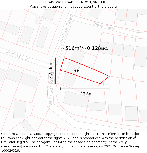 38, WINDSOR ROAD, SWINDON, SN3 1JP: Plot and title map