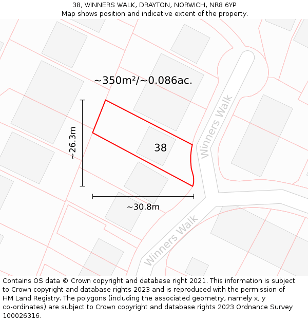 38, WINNERS WALK, DRAYTON, NORWICH, NR8 6YP: Plot and title map