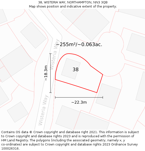 38, WISTERIA WAY, NORTHAMPTON, NN3 3QB: Plot and title map