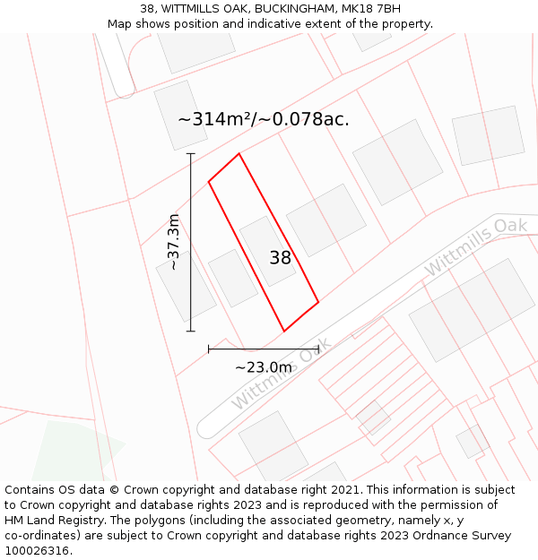 38, WITTMILLS OAK, BUCKINGHAM, MK18 7BH: Plot and title map