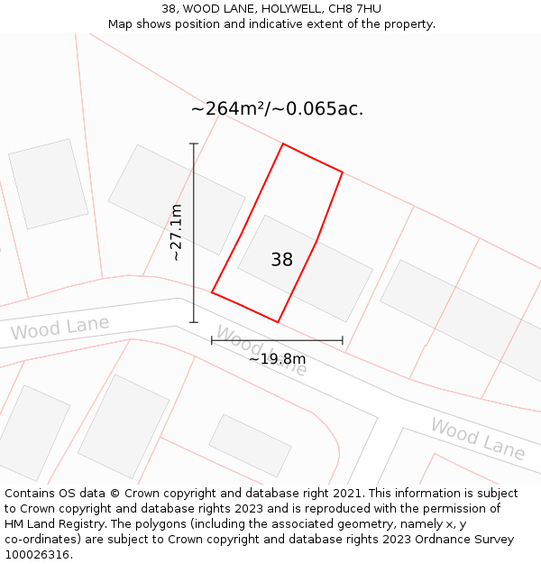 38, WOOD LANE, HOLYWELL, CH8 7HU: Plot and title map