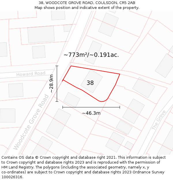 38, WOODCOTE GROVE ROAD, COULSDON, CR5 2AB: Plot and title map