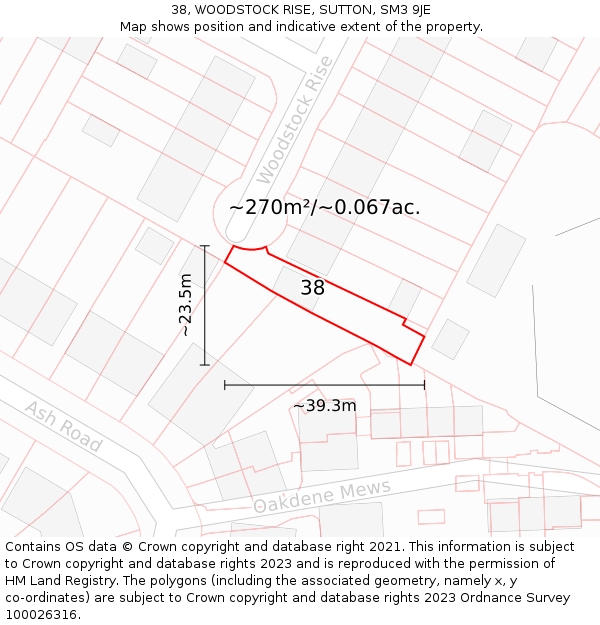 38, WOODSTOCK RISE, SUTTON, SM3 9JE: Plot and title map