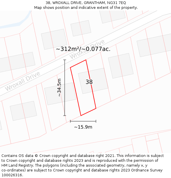 38, WROXALL DRIVE, GRANTHAM, NG31 7EQ: Plot and title map