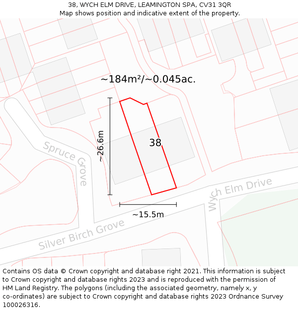 38, WYCH ELM DRIVE, LEAMINGTON SPA, CV31 3QR: Plot and title map