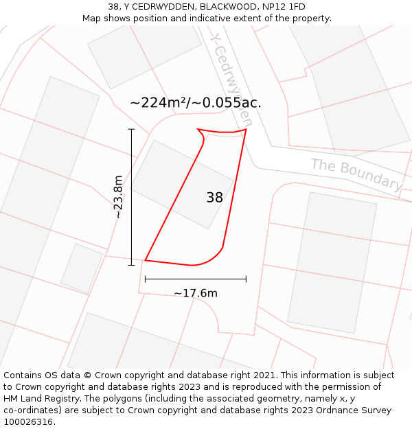38, Y CEDRWYDDEN, BLACKWOOD, NP12 1FD: Plot and title map