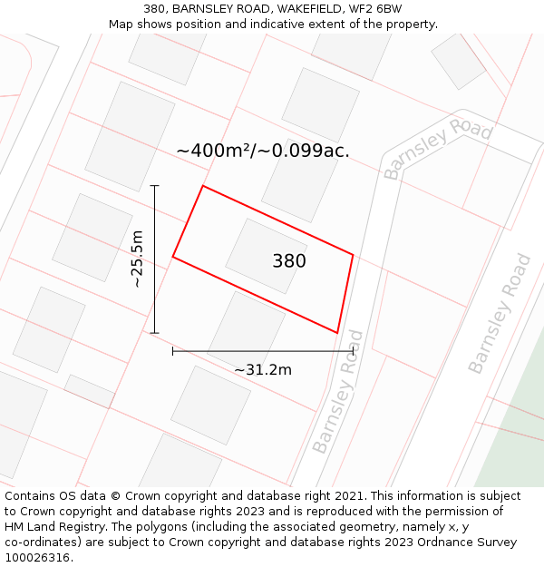 380, BARNSLEY ROAD, WAKEFIELD, WF2 6BW: Plot and title map