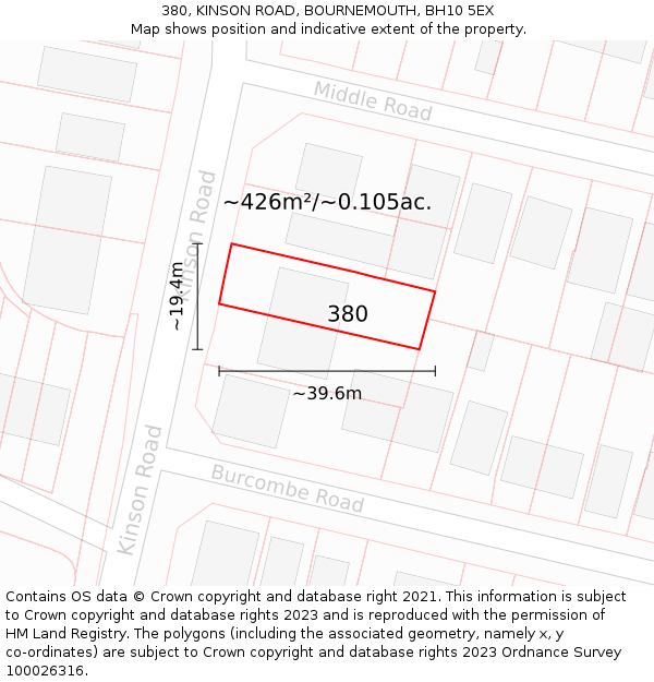 380, KINSON ROAD, BOURNEMOUTH, BH10 5EX: Plot and title map