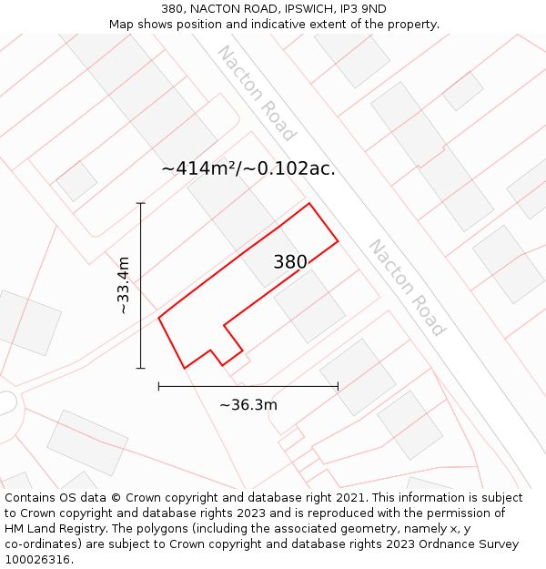 380, NACTON ROAD, IPSWICH, IP3 9ND: Plot and title map
