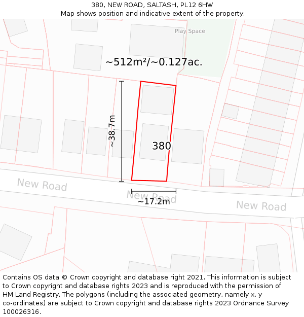 380, NEW ROAD, SALTASH, PL12 6HW: Plot and title map