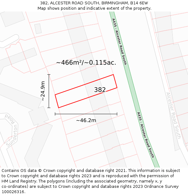 382, ALCESTER ROAD SOUTH, BIRMINGHAM, B14 6EW: Plot and title map