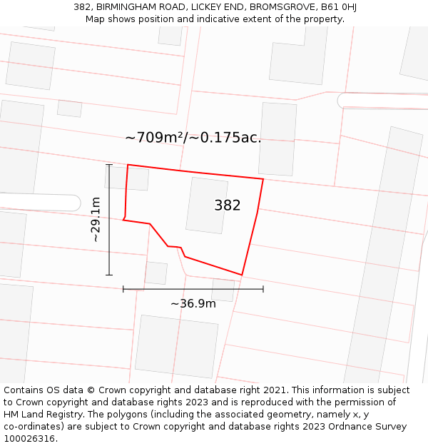 382, BIRMINGHAM ROAD, LICKEY END, BROMSGROVE, B61 0HJ: Plot and title map