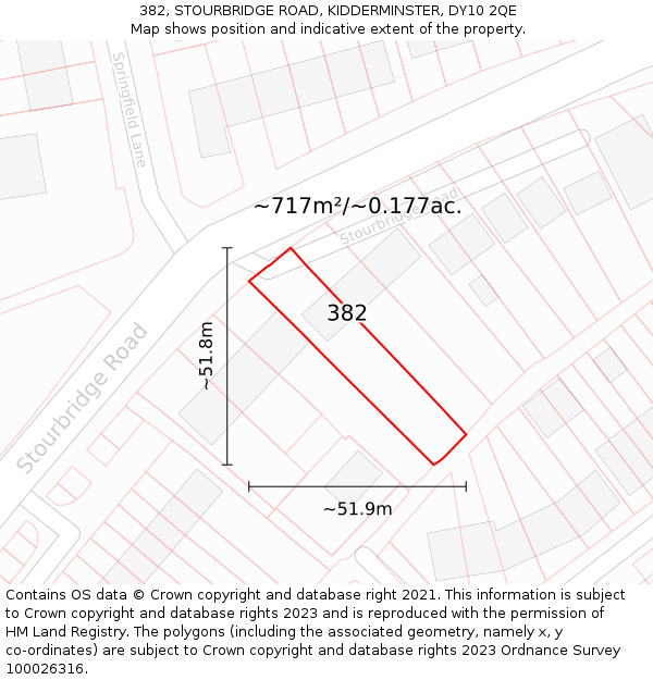 382, STOURBRIDGE ROAD, KIDDERMINSTER, DY10 2QE: Plot and title map