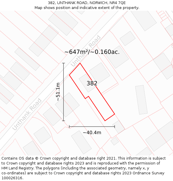 382, UNTHANK ROAD, NORWICH, NR4 7QE: Plot and title map