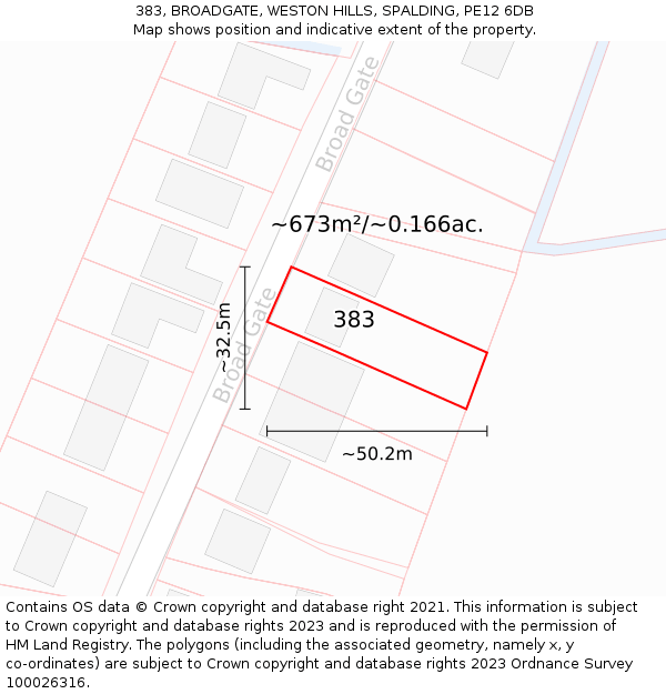 383, BROADGATE, WESTON HILLS, SPALDING, PE12 6DB: Plot and title map