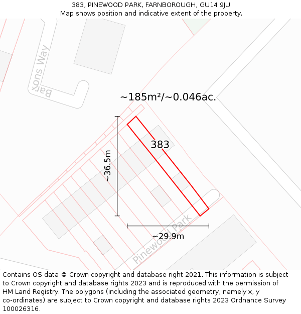 383, PINEWOOD PARK, FARNBOROUGH, GU14 9JU: Plot and title map