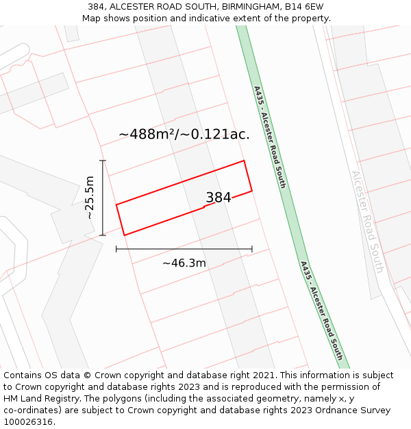 384, ALCESTER ROAD SOUTH, BIRMINGHAM, B14 6EW: Plot and title map