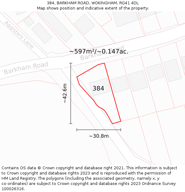 384, BARKHAM ROAD, WOKINGHAM, RG41 4DL: Plot and title map