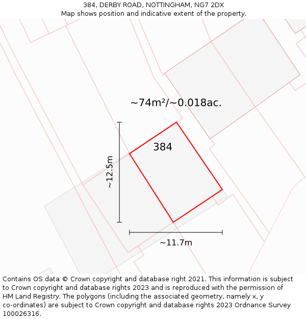 384, DERBY ROAD, NOTTINGHAM, NG7 2DX: Plot and title map