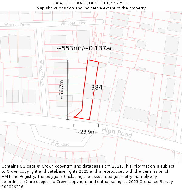 384, HIGH ROAD, BENFLEET, SS7 5HL: Plot and title map