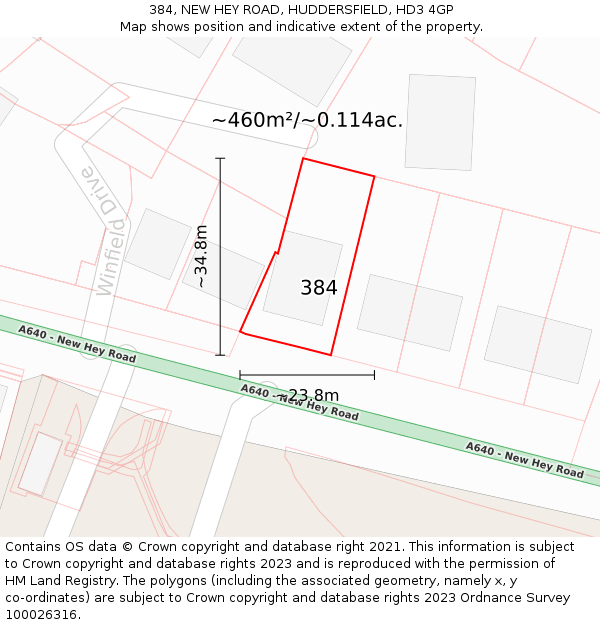 384, NEW HEY ROAD, HUDDERSFIELD, HD3 4GP: Plot and title map