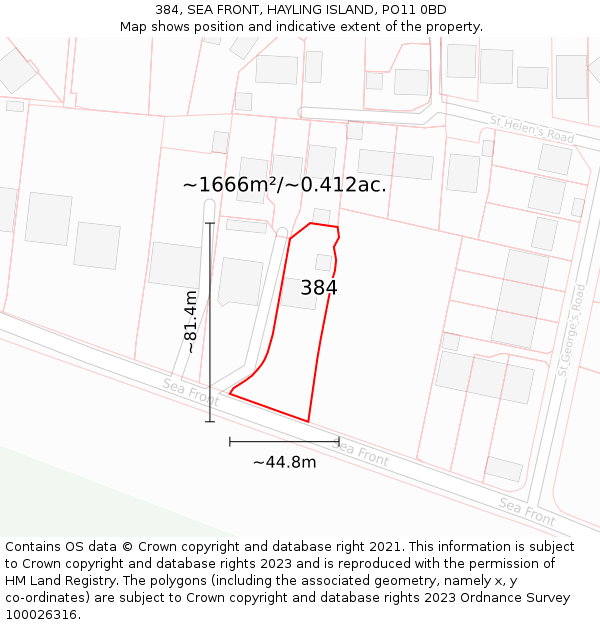 384, SEA FRONT, HAYLING ISLAND, PO11 0BD: Plot and title map