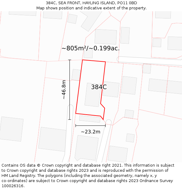 384C, SEA FRONT, HAYLING ISLAND, PO11 0BD: Plot and title map