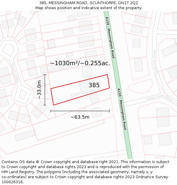 385, MESSINGHAM ROAD, SCUNTHORPE, DN17 2QZ: Plot and title map