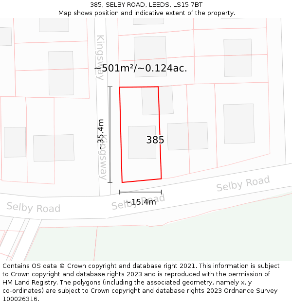 385, SELBY ROAD, LEEDS, LS15 7BT: Plot and title map