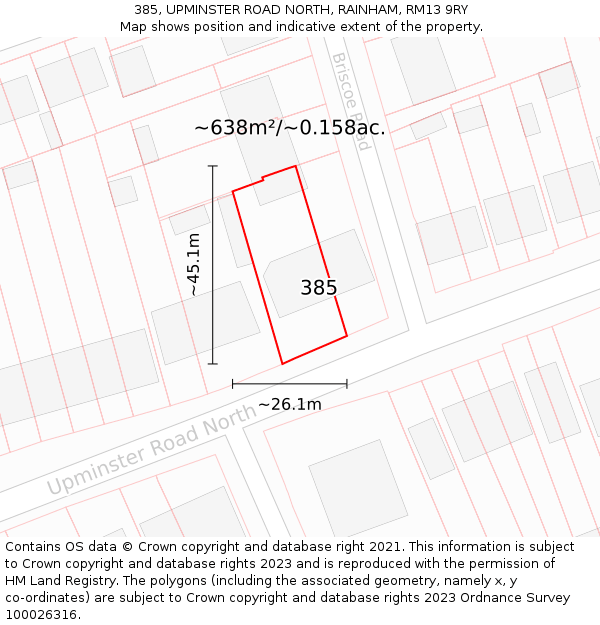 385, UPMINSTER ROAD NORTH, RAINHAM, RM13 9RY: Plot and title map